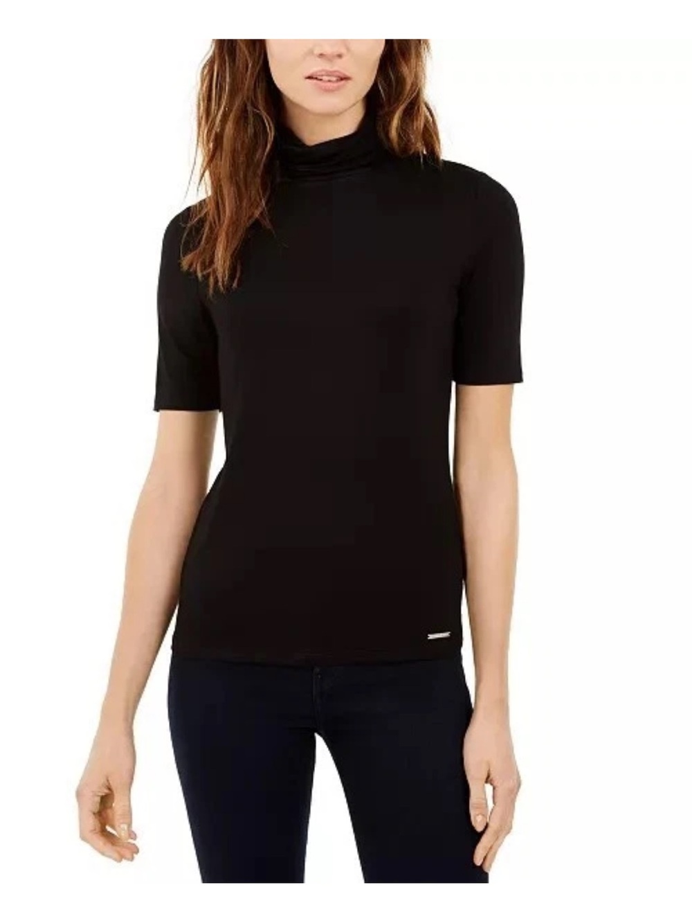 NWT MICHAEL Michael Kors Black Above Elbow Sleeve Slouch Turtleneck Dress Top S
